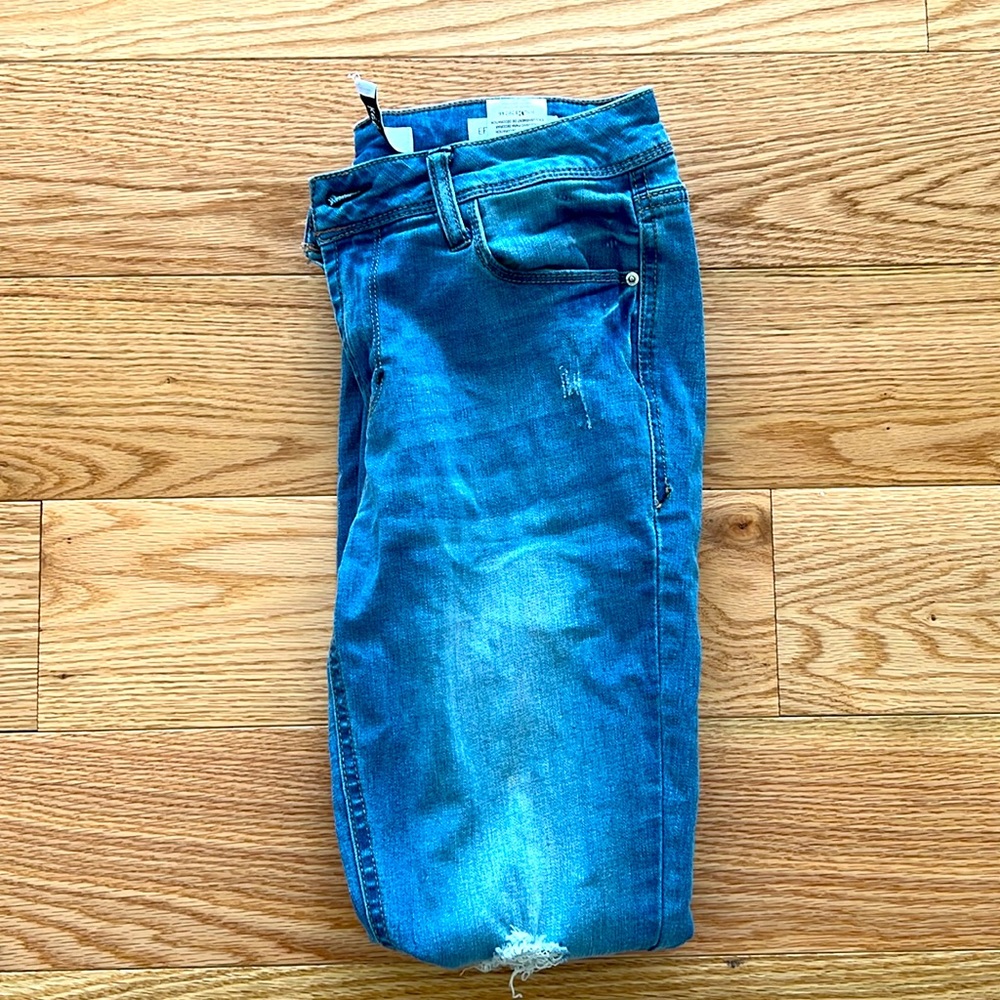 Kensie Womens Jeans Distressed Straight Leg Pockets Denim Medium Wash Size